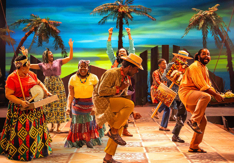 The company of Chicago Shakespeare Theater’s production of Shakespeare’s Twelfth Night, reimagined in the Caribbean by director Tyrone Phillips.