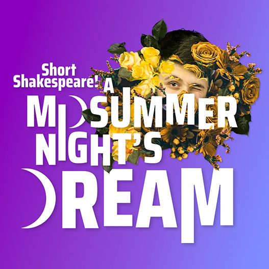 Bold white text on a purple background, with decorative crescent moon shapes replacing the letter "D" within the title, and a partially hidden face winking surrounded by yellow flowers and greenery.